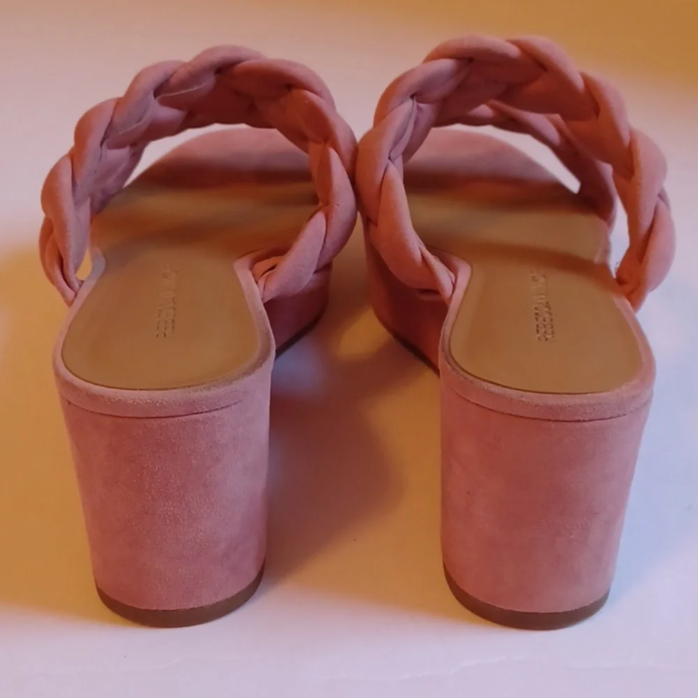 Rebecca Minkoff Imani Pink Braided Genuine Suede Platform Slide Sandals sz 7.5